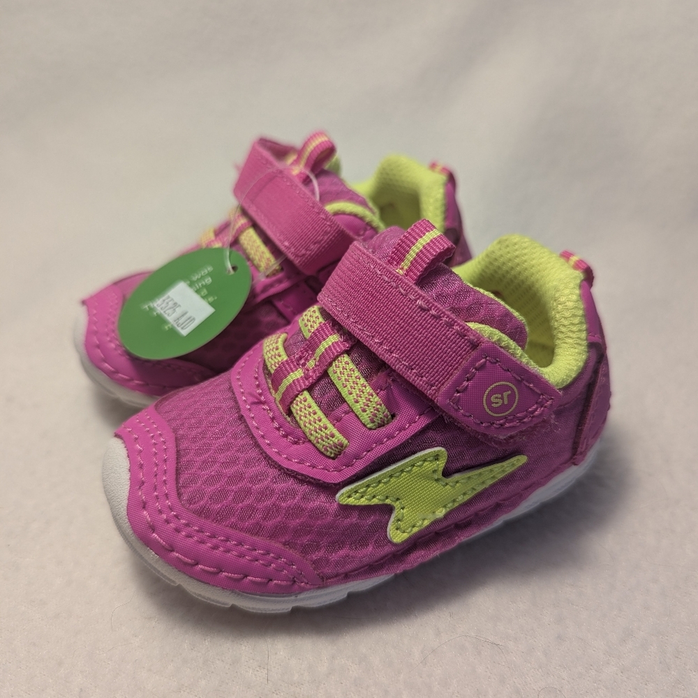NWT Stride Rite Zips Runner Baby Shoes In Hot Pink, Size 3M